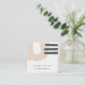 抽象芸術シックセラミックテクスチャピーチ斑点 スクエア名刺 (スタンド正面)