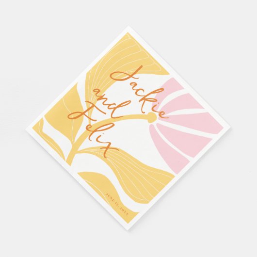 抽象芸術シックレトロカラフルフローラ結婚ズ スタンダードランチョンナプキン (角)