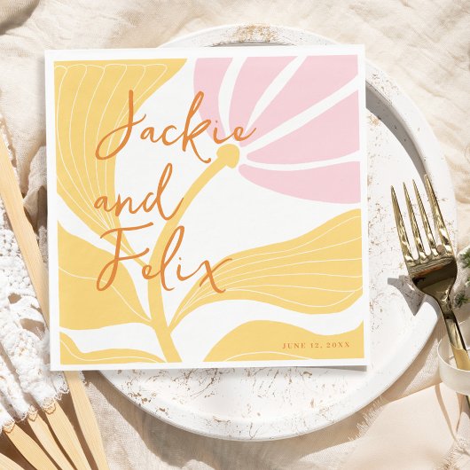 抽象芸術シックレトロカラフルフローラ結婚ズ スタンダードランチョンナプキン