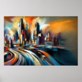 抽象芸術シティ建物懸命パステルスケッチ ポスター (正面)
