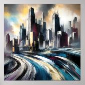 抽象芸術シティ建物懸命パステルスケッチIV ポスター (正面)