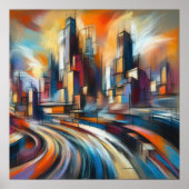抽象芸術シティ建物懸命パステルスケッチVI ポスター (正面)