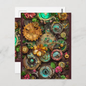 抽象芸術シュールギアフラワーズスチームパンクアート ポストカード (正面/裏面)