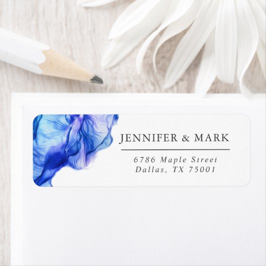 抽象芸術シルクブルー結婚ズ差出人住所ラベル ラベル (インサイチュ)