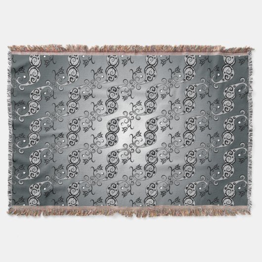 抽象芸術シルバーとブラックのチューリップボートパターン スローブランケット (正面)