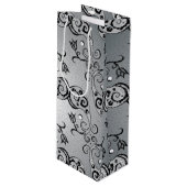 抽象芸術シルバーとブラックのチューリップボートパターン ワインギフトバッグ (正面アングル)