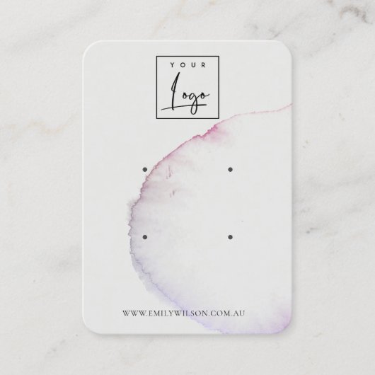 抽象芸術シルバーグレーピンクパープル2イヤリングディスプレイ 名刺 (正面)