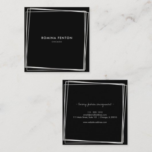 抽象芸術シルバーフレームモダンプロフェッショナル スクエア名刺 (正面/裏面)