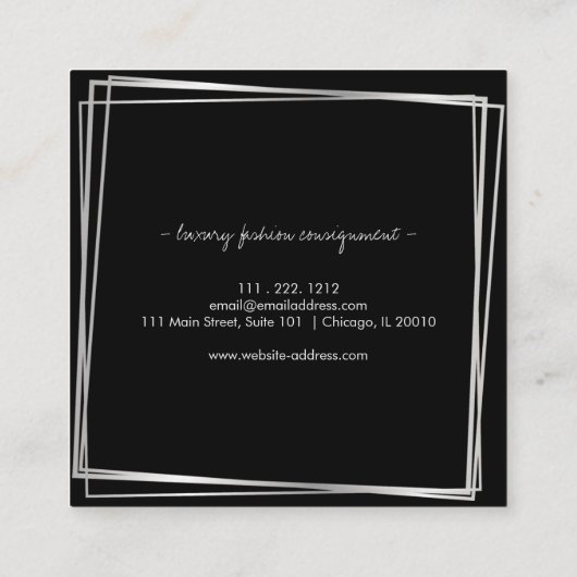 抽象芸術シルバーフレームモダンプロフェッショナル スクエア名刺 (裏面)