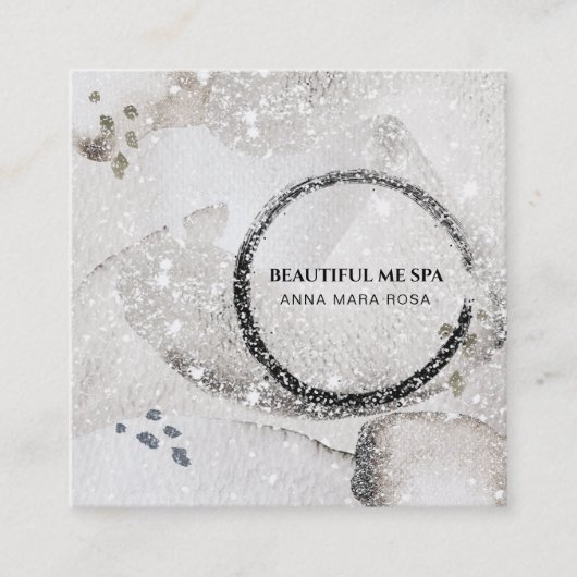 *~*抽象芸術シルバーブラックグリッター名刺 スクエア名刺 (正面)