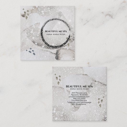 *~*抽象芸術シルバーブラックグリッター名刺 スクエア名刺 (正面/裏面)