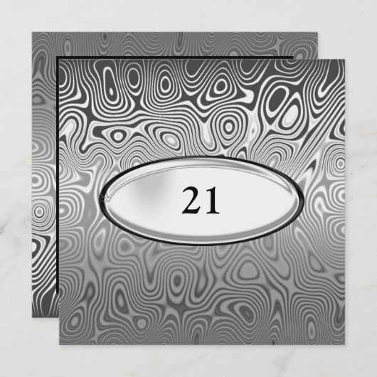 抽象芸術シルバーメタルブラック21歳の誕生日男性 招待状 (正面/裏面)