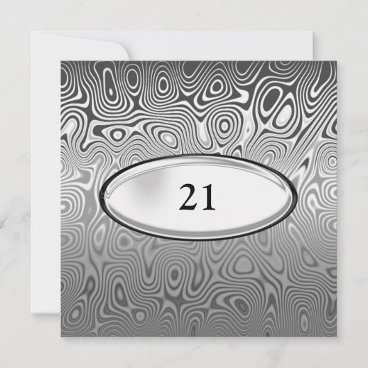 抽象芸術シルバーメタルブラック21歳の誕生日男性 招待状 (正面)