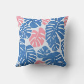 抽象芸術シンプルとモステラピンクと青のパターン クッション (裏面)