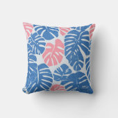 抽象芸術シンプルとモステラピンクと青のパターン クッション (正面)