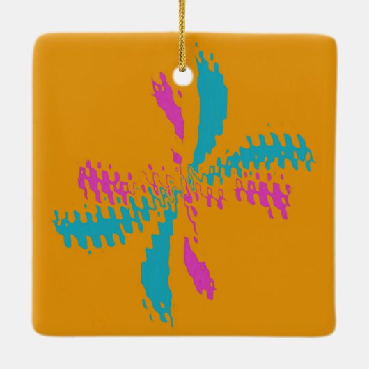 抽象芸術シンプルバタフライフライトの乱れたパターン セラミックオーナメント (裏面)