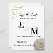 抽象芸術シンプルホワイトローズ結婚レターズ セーブザデート (正面/裏面)