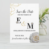 抽象芸術シンプルホワイトローズ結婚レターズ セーブザデート (スタンド正面)