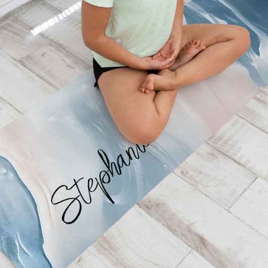 抽象芸術シンプルマーブルブルーと赤面ピンク ヨガマット