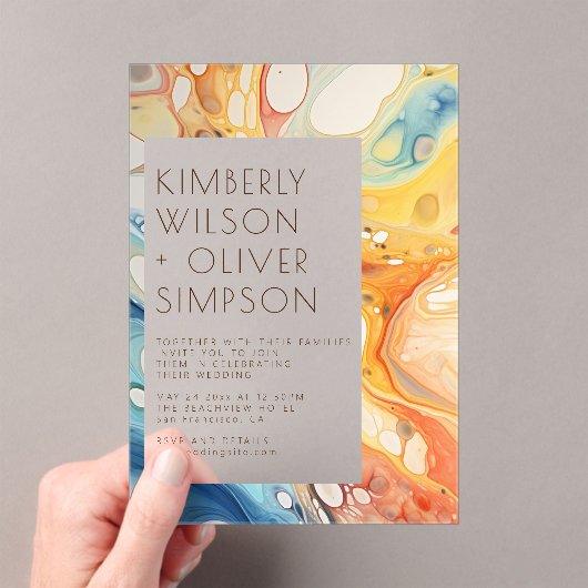 抽象芸術シーウェーブアンドサンドストーンズビーチ結婚式 アクリル招待状 (インサイチュ (ポータブル))