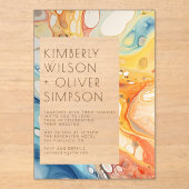 抽象芸術シーウェーブアンドサンドストーンズビーチ結婚式 アクリル招待状 (正面)