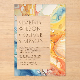 抽象芸術シーウェーブアンドサンドストーンズビーチ結婚式 アクリル招待状