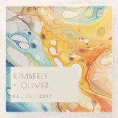 抽象芸術シーウェーブアンドサンドストーンズビーチ結婚式 ガラスコースター (正面)