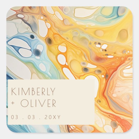 抽象芸術シーウェーブアンドサンドストーンズビーチ結婚式 スクエアシール (正面)