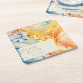 抽象芸術シーウェーブアンドサンドストーンズビーチ結婚式 スクエアペーパーコースター (アングル)