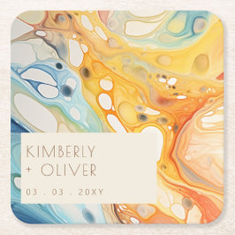 抽象芸術シーウェーブアンドサンドストーンズビーチ結婚式 スクエアペーパーコースター