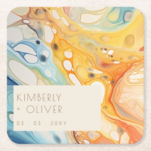 抽象芸術シーウェーブアンドサンドストーンズビーチ結婚式 スクエアペーパーコースター (正面)