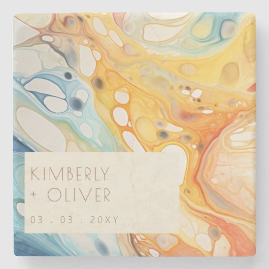 抽象芸術シーウェーブアンドサンドストーンズビーチ結婚式 ストーンコースター (正面)