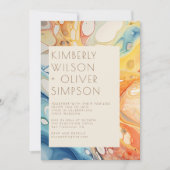 抽象芸術シーウェーブアンドサンドストーンズビーチ結婚式 招待状 (正面)