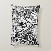 抽象芸術シームレスな白黒漫画グラフィティ アクセントクッション (裏面(縦))