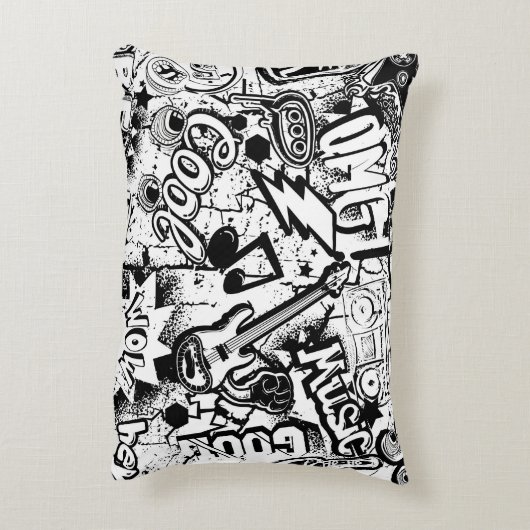 抽象芸術シームレスな白黒漫画グラフィティ アクセントクッション (裏面(縦))