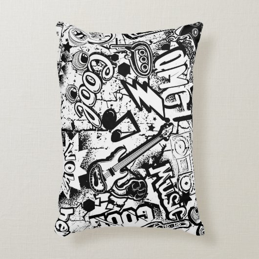 抽象芸術シームレスな白黒漫画グラフィティ アクセントクッション (正面(垂直))