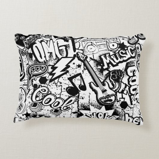 抽象芸術シームレスな白黒漫画グラフィティ アクセントクッション (裏面)