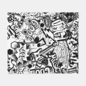 抽象芸術シームレスな白黒漫画グラフィティ フリースブランケット (正面(横))