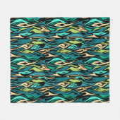 抽象芸術シームレスパッチ線ゼブラブラック緑 フリースブランケット (正面(横))