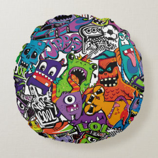 抽象芸術シームレス漫画モンスター。漫画の変異株  ラウンドクッション