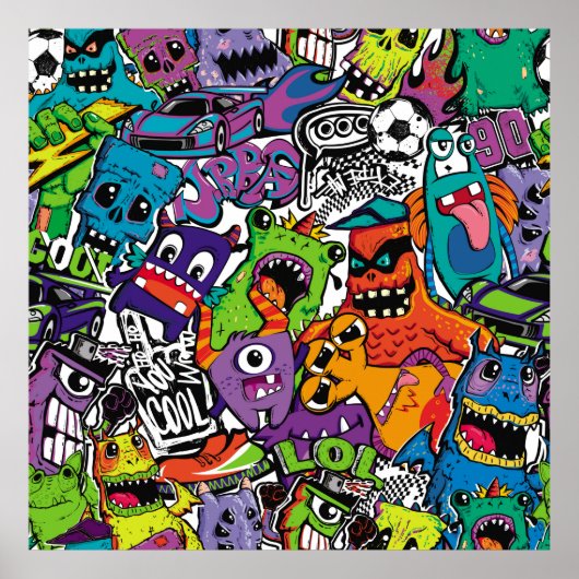 抽象芸術シームレス漫画モンスター。漫画の突然変異体 ポスター (正面)