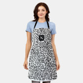 抽象芸術シームレス白黒模様エプロン エプロン (着用した状態)