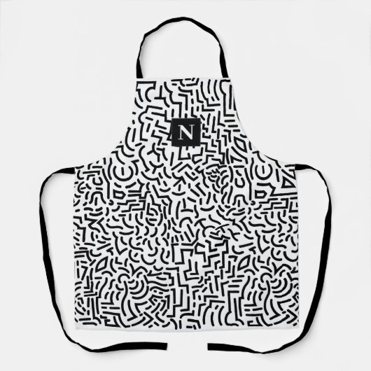 抽象芸術シームレス白黒模様エプロン エプロン (正面)
