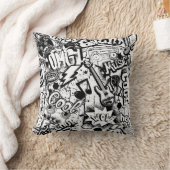 抽象芸術シームレス白黒漫画落書き クッション (ブランケット)