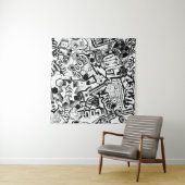 抽象芸術シームレス白黒漫画落書き  タペストリー (インサイチュ(横))