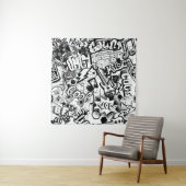 抽象芸術シームレス白黒漫画落書き  タペストリー (インサイチュ)