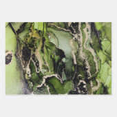 抽象芸術ジェードグリーンブラック金ゴールドアルコールインク ラッピングペーパーシート (正面2)