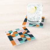 抽象芸術ジオメトカラフルリ: 3D効果 ガラスコースター (アングル)