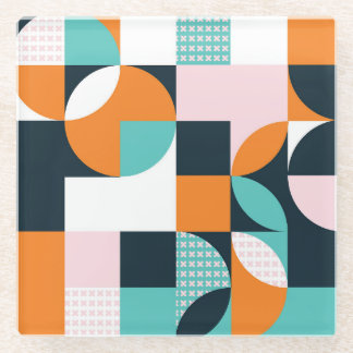 抽象芸術ジオメトカラフルリ： 3D効果 ガラスコースター