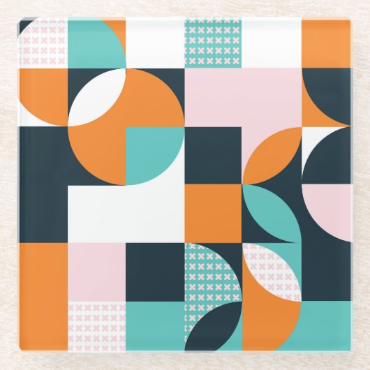 抽象芸術ジオメトカラフルリ: 3D効果 ガラスコースター (正面)